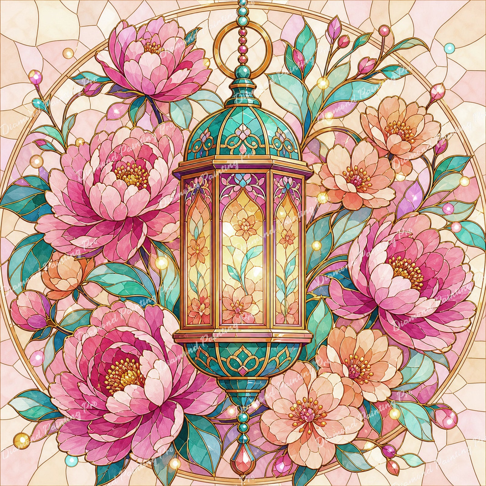 Peony Lantern Diamond Art Design - Full Drill with 5d Square or Round Diamonds / AB Drills Available