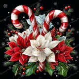 Peppermint Poinsettia Diamond Art Design - Full Drill with 5d Square or Round Diamonds / AB Drills Available