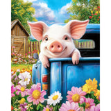 Piggy Flower Ride | Diamond Painting Design - Full Drill Diamond Art with 5d Square or Round Diamonds - AB Drills Available