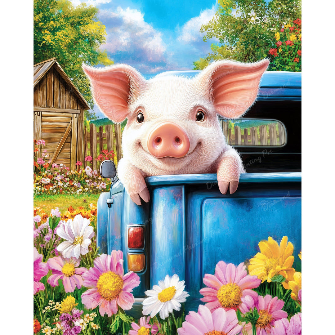 Piggy Flower Ride | Diamond Painting