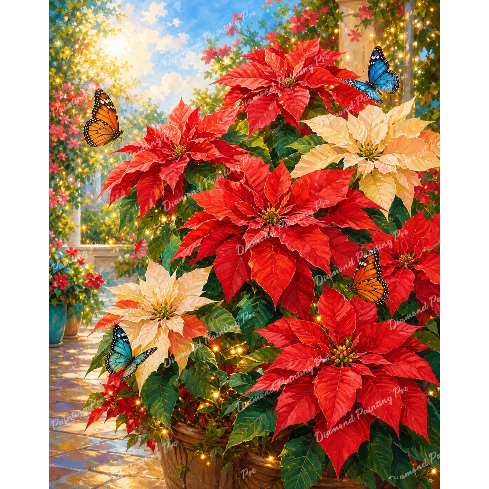 Poinsettias in Bloom Diamond Art Design - Full Drill with 5d Square or Round Diamonds / AB Drills Available