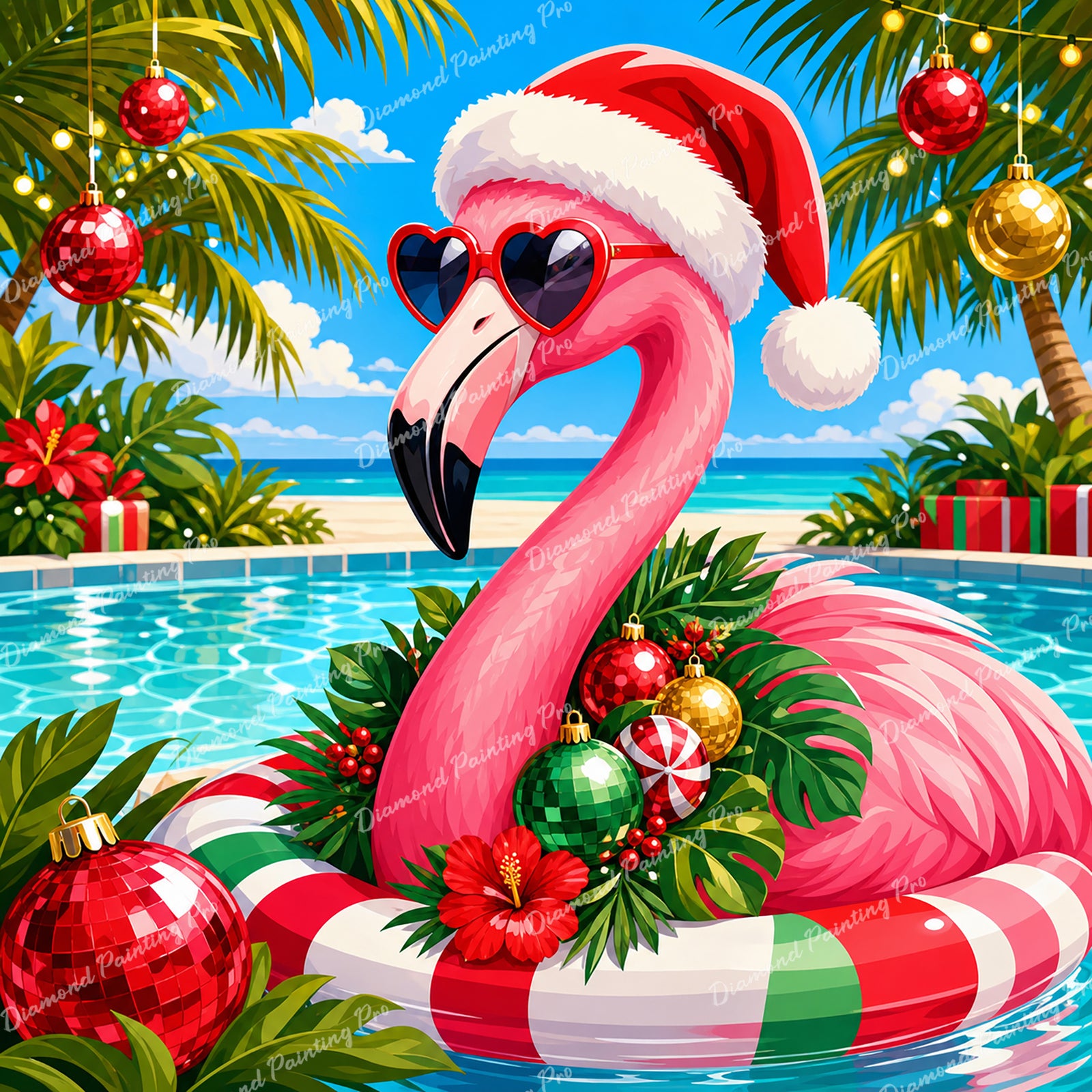 Poolside Flamingo Diamond Art Design - Full Drill with 5d Square or Round Diamonds / AB Drills Available