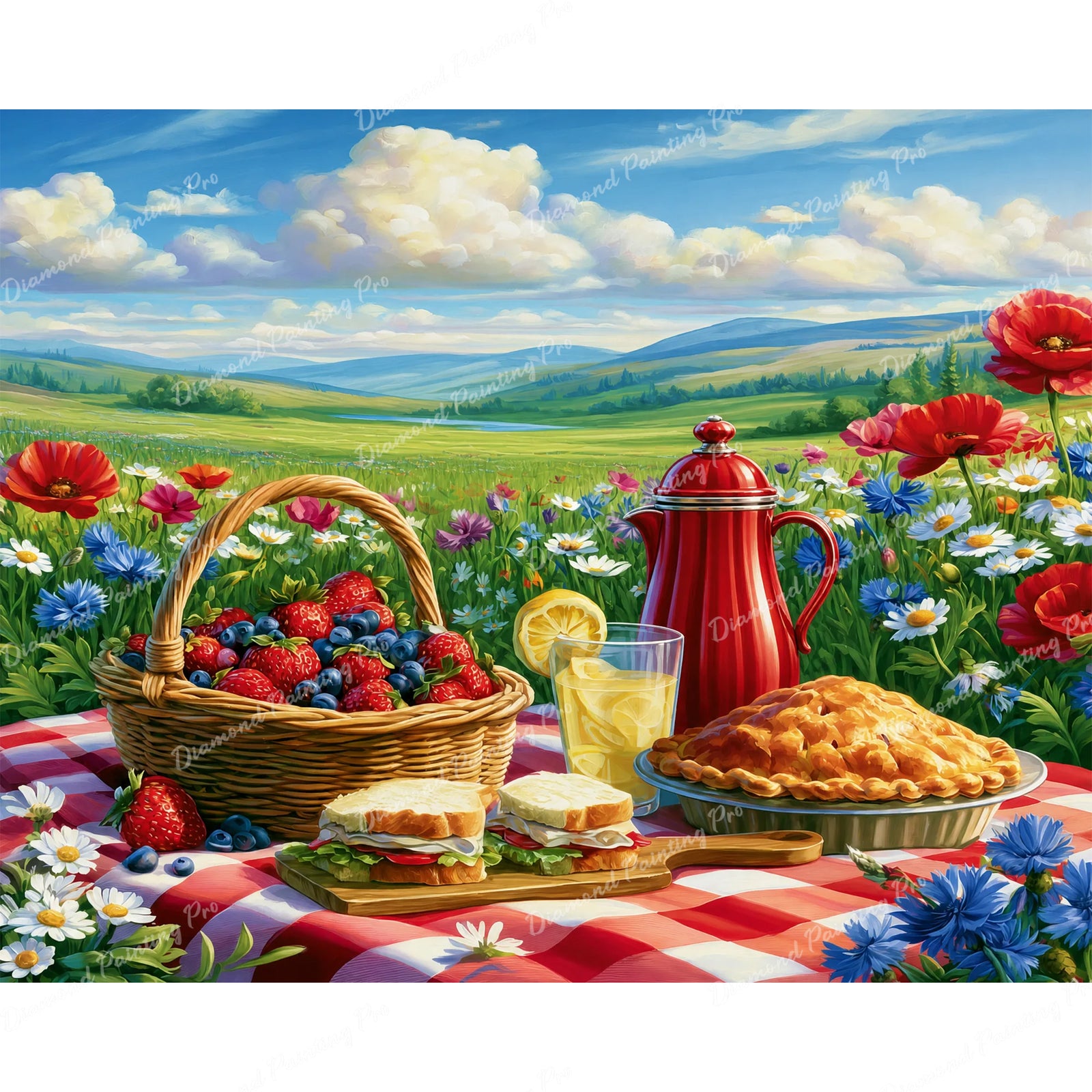 Poppy Field Picnic Diamond Art Design - Full Drill with 5d Square or Round Diamonds / AB Drills Available
