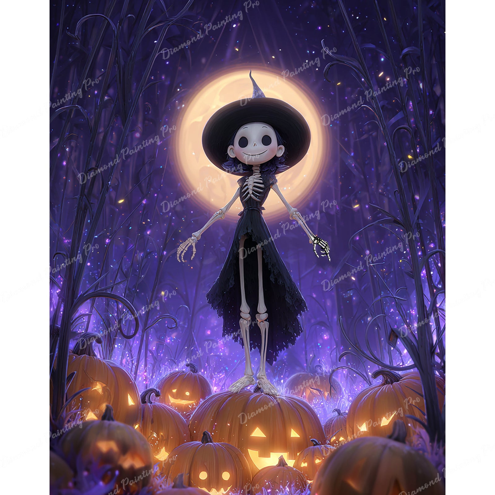 Purple Glow Witch Diamond Art Design - Full Drill with 5d Square or Round Diamonds / AB Drills Available