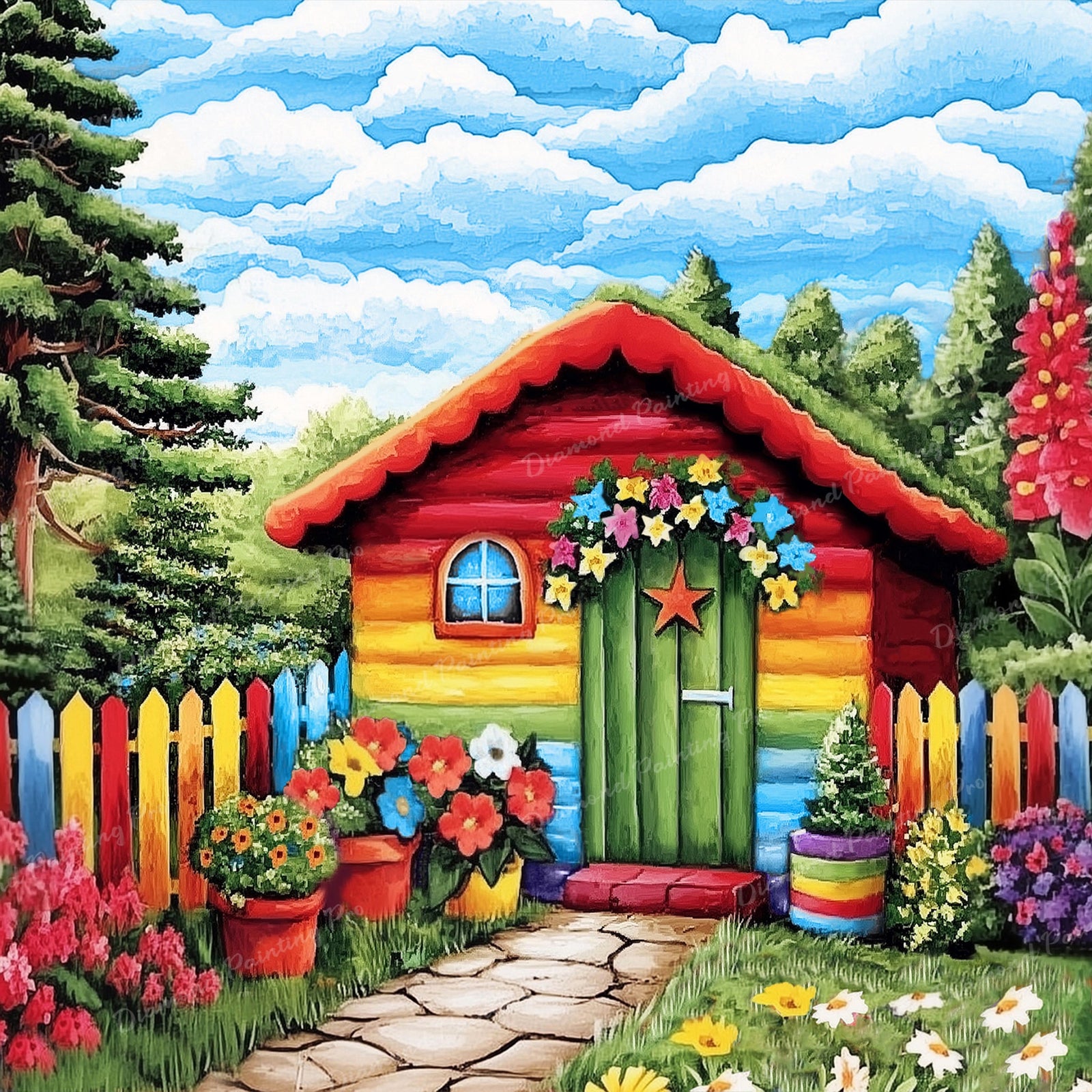 Rainbow Cottage | Diamond Painting Design - Full Drill Diamond Art with 5d Square or Round Diamonds - AB Drills Available