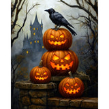 Raven on Stacked Pumpkins | Diamond Painting Design - Full Drill Diamond Art with 5d Square or Round Diamonds - AB Drills Available