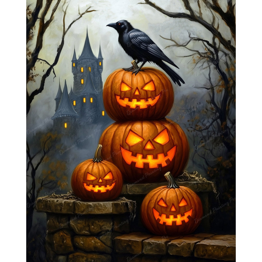 Raven on Stacked Pumpkins | Diamond Painting