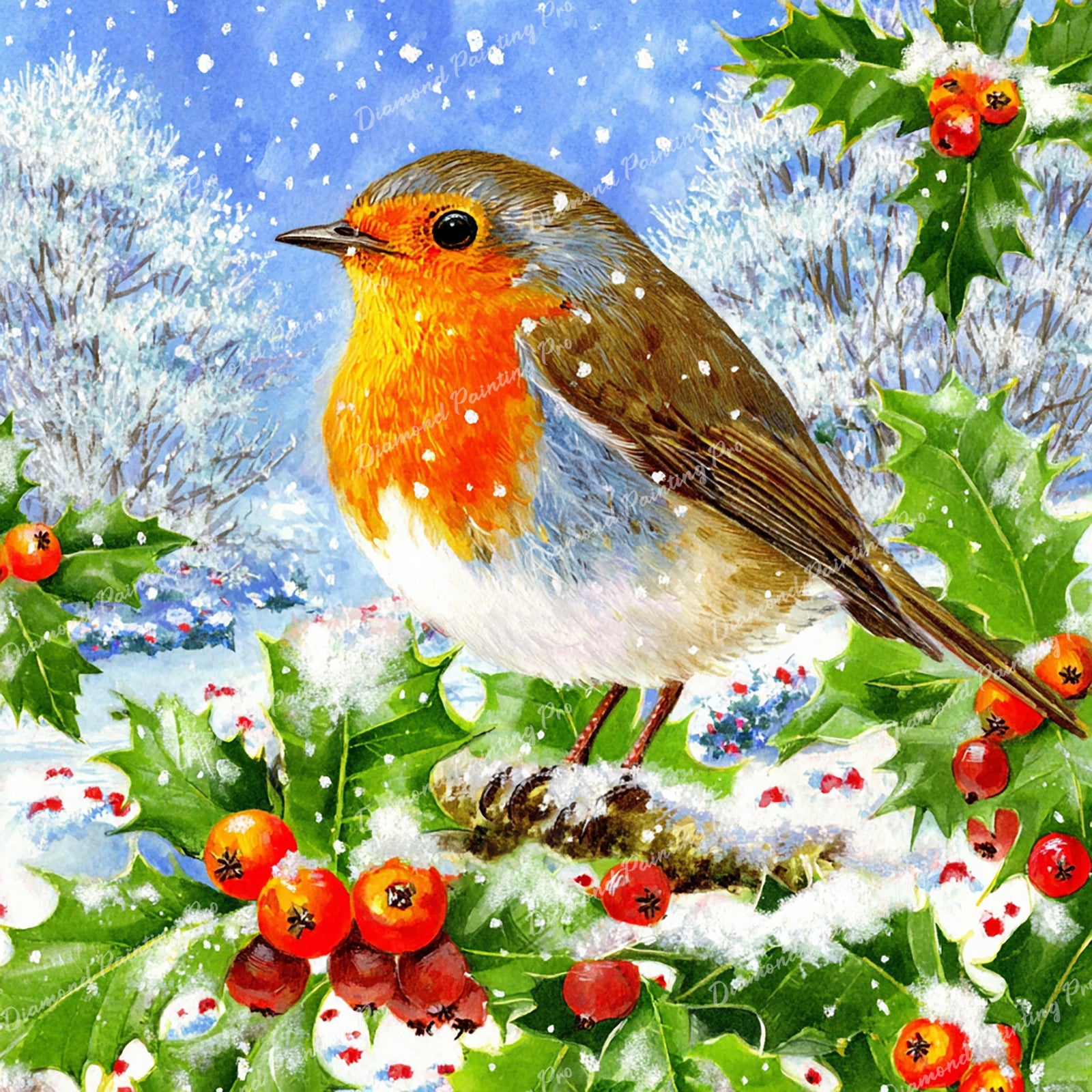 Robin's Winter Cheer Diamond Art Design - Full Drill with 5d Square or Round Diamonds / AB Drills Available