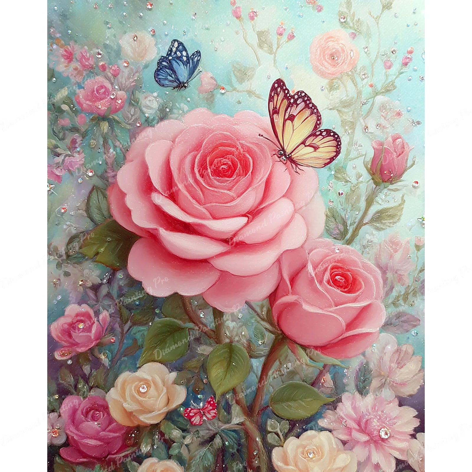 Rose Garden and Butterflies Diamond Art Design - Full Drill with 5d Square or Round Diamonds / AB Drills Available