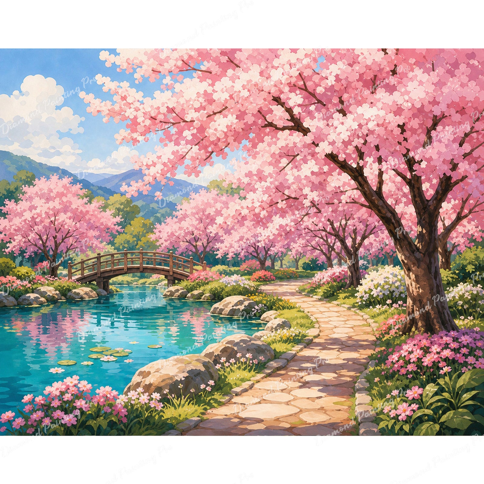 Sakura Walkway Diamond Art Design - Full Drill with 5d Square or Round Diamonds / AB Drills Available