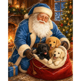 Santa with Puppies Diamond Art Design - Full Drill with 5d Square or Round Diamonds / AB Drills Available