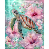 Sea Turtle and Hibiscus Diamond Art Design - Full Drill with 5d Square or Round Diamonds / AB Drills Available