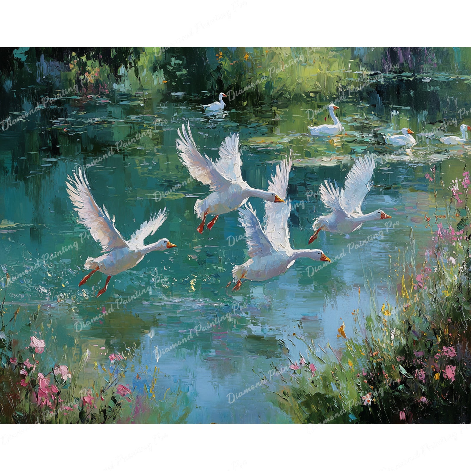 Snow Geese and Lake Diamond Art Design - Full Drill with 5d Square or Round Diamonds / AB Drills Available