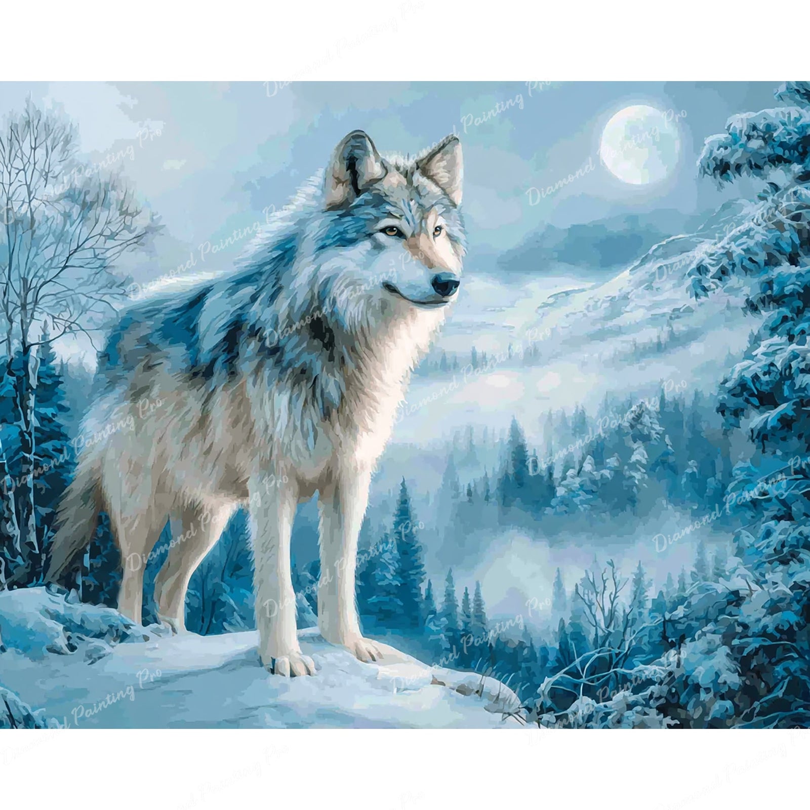 Snowy Winter Wolf Diamond Art Design - Full Drill with 5d Square or Round Diamonds / AB Drills Available