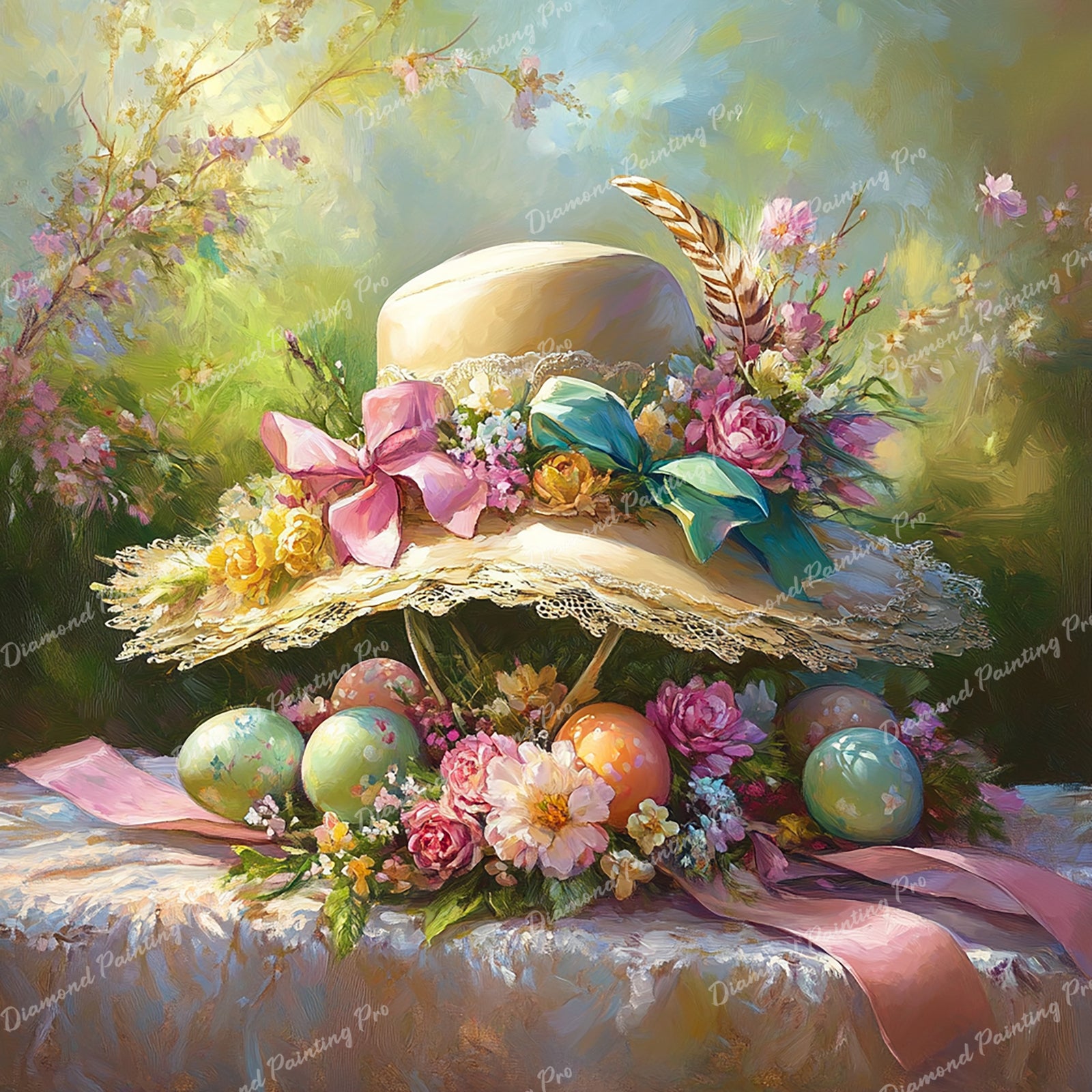 Springtime Bonnet and Bows Diamond Art Design - Full Drill with 5d Square or Round Diamonds / AB Drills Available