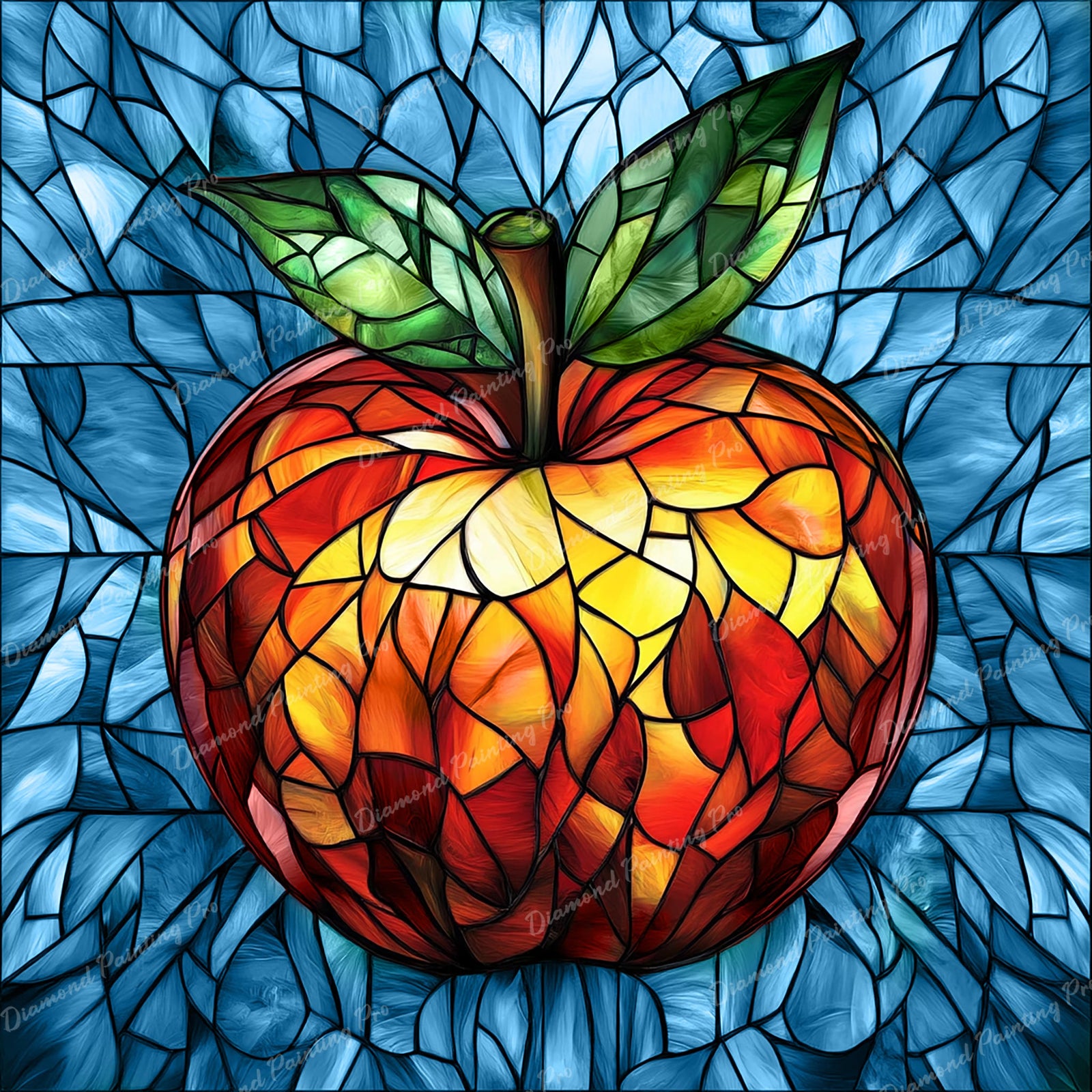 Stained Glass Apple Diamond Art Design - Full Drill with 5d Square or Round Diamonds / AB Drills Available
