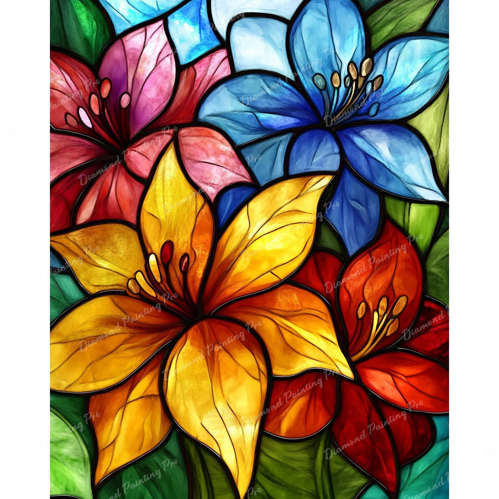 Stained Glass Bloom Diamond Art Design - Full Drill with 5d Square or Round Diamonds / AB Drills Available
