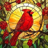 Stained Glass Cardinal Glow | Diamond Painting Design - Full Drill Diamond Art with 5d Square or Round Diamonds - AB Drills Available