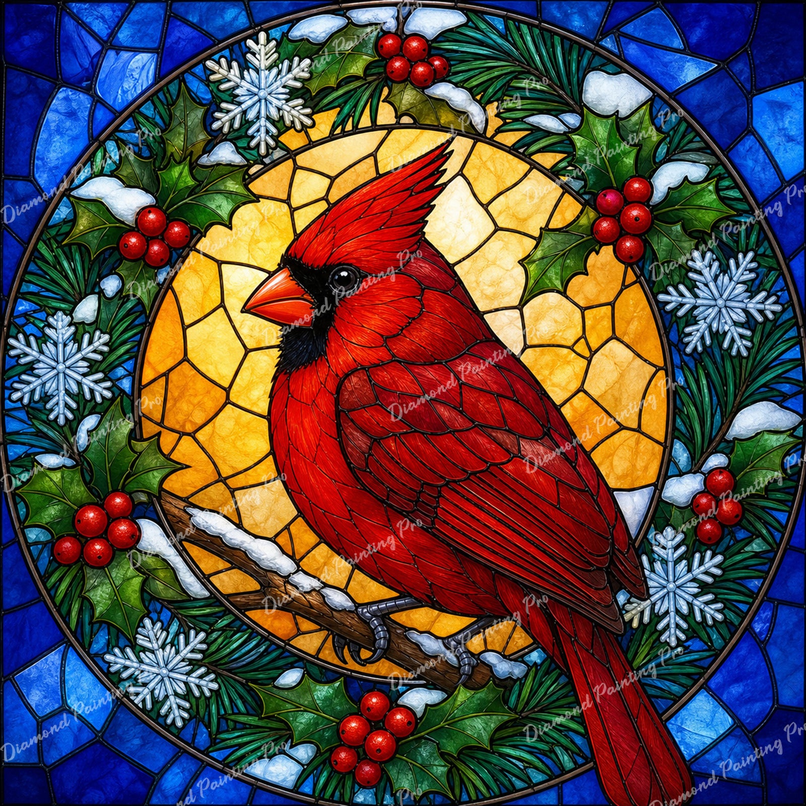 Stained-Glass Cardinal Diamond Art Design - Full Drill with 5d Square or Round Diamonds / AB Drills Available
