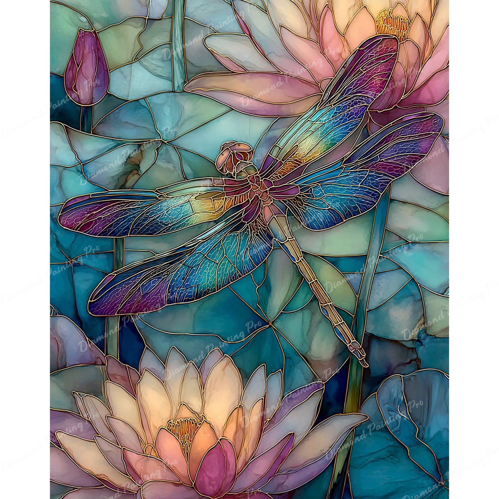 Stained Glass Dragonfly Diamond Art Design - Full Drill with 5d Square or Round Diamonds / AB Drills Available
