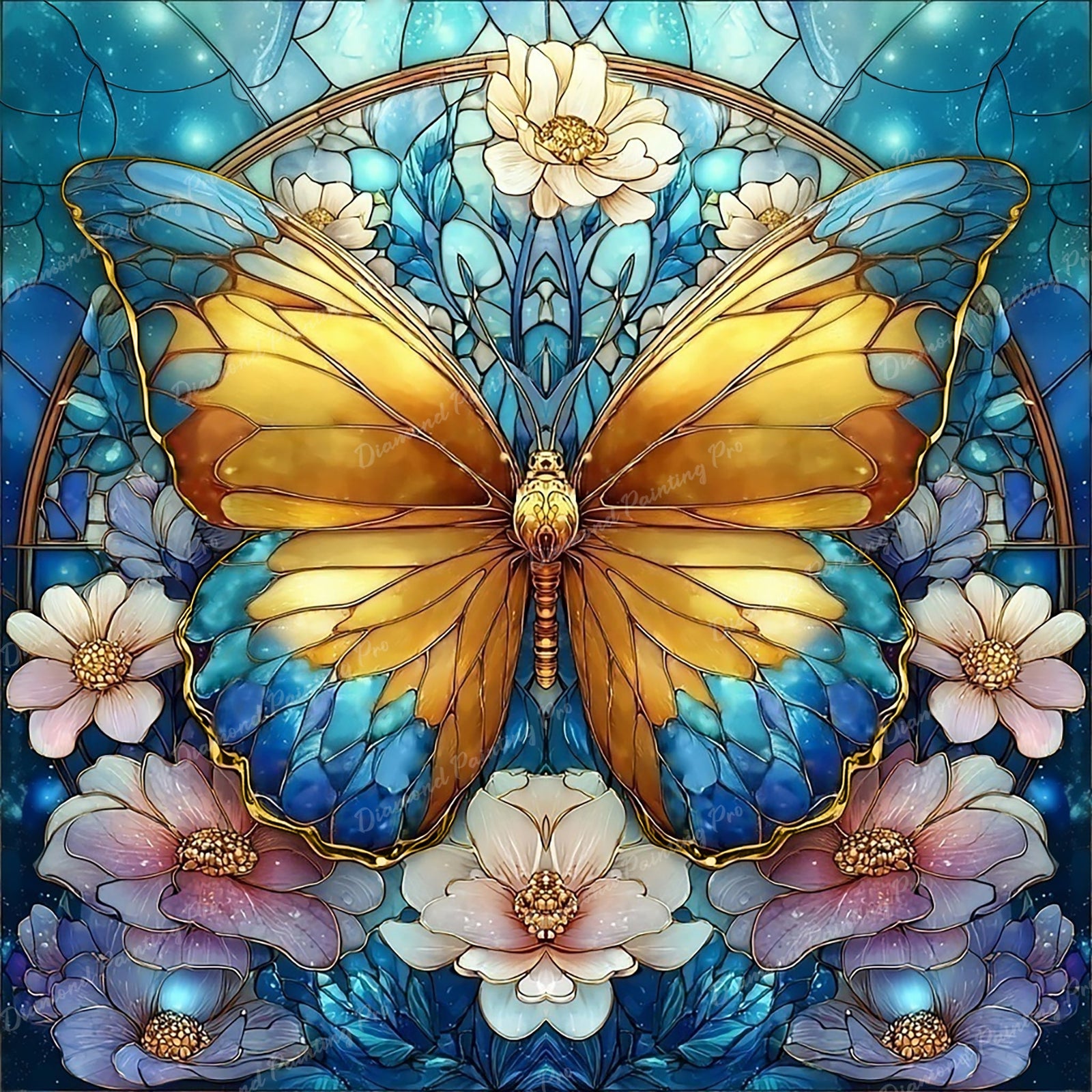 Stained Glass Floral Butterfly Diamond Art Design - Full Drill with 5d Square or Round Diamonds / AB Drills Available