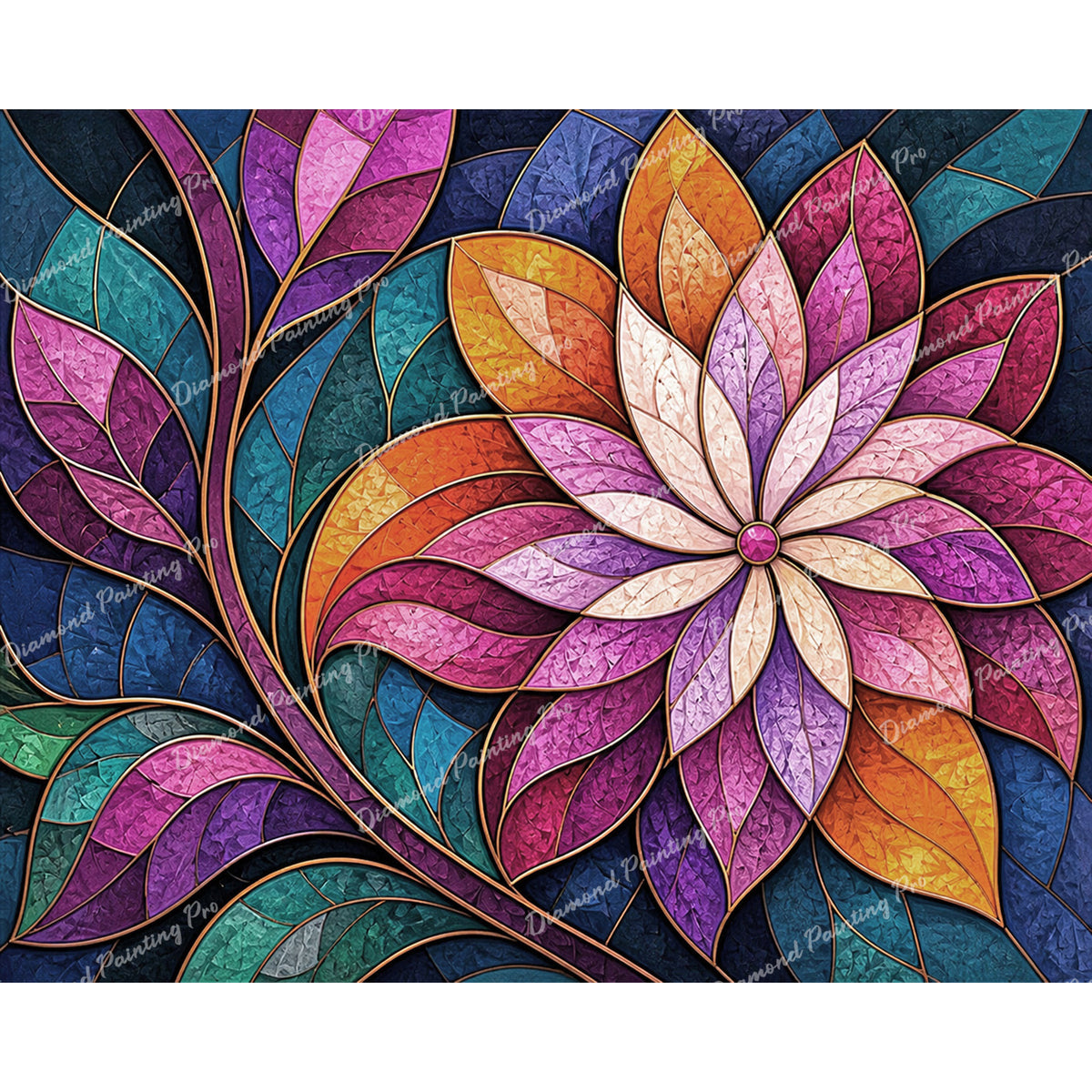 Stained-Glass Floral Diamond Art Design - Full Drill with 5d Square or Round Diamonds / AB Drills Available