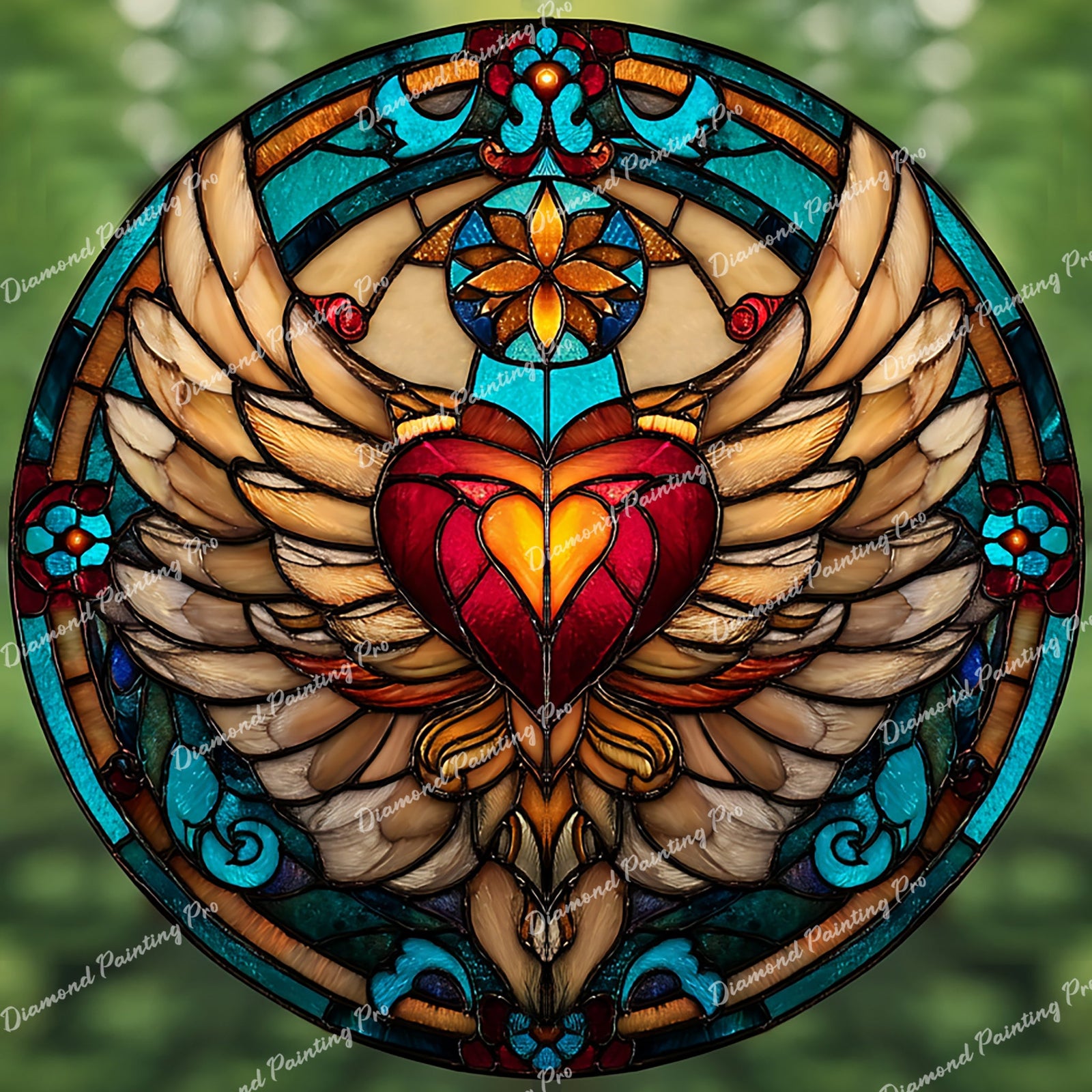 Stained Glass Heart Diamond Art Design - Full Drill with 5d Square or Round Diamonds / AB Drills Available