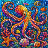 Stained-Glass Octopus Diamond Art Design - Full Drill with 5d Square or Round Diamonds / AB Drills Available