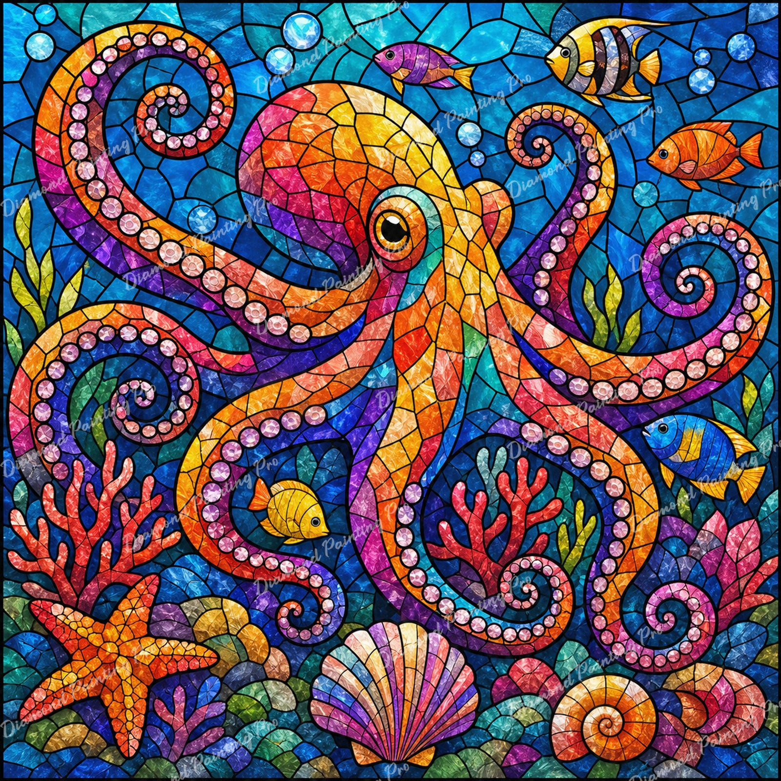 Stained-Glass Octopus Diamond Art Design - Full Drill with 5d Square or Round Diamonds / AB Drills Available