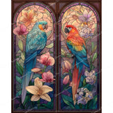 Stained Glass Orchid Parrots Diamond Art Design - Full Drill with 5d Square or Round Diamonds / AB Drills Available
