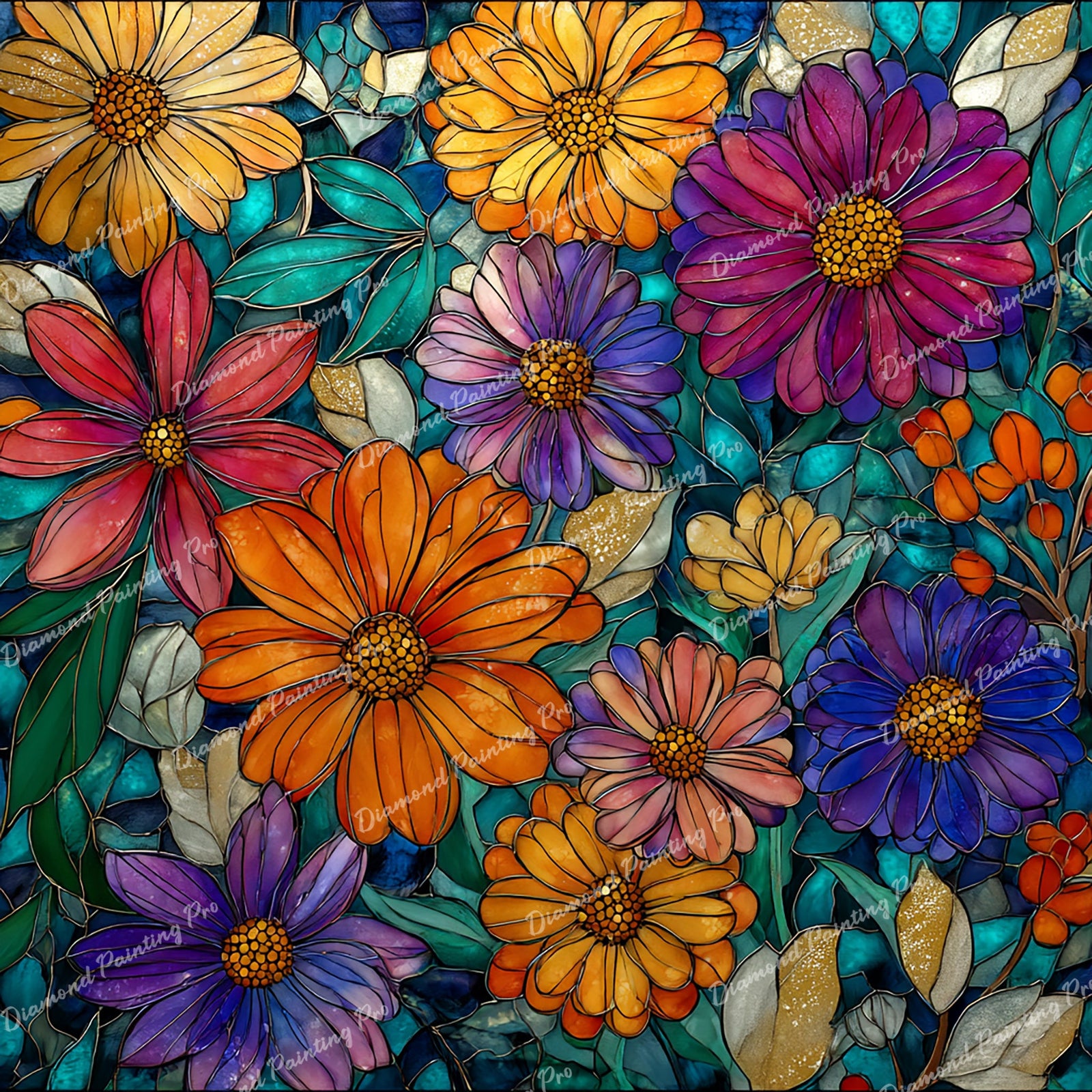 Stained-Glass Petals Diamond Art Design - Full Drill with 5d Square or Round Diamonds / AB Drills Available