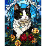Stained Glass Purr-trait Diamond Art Design - Full Drill with 5d Square or Round Diamonds / AB Drills Available