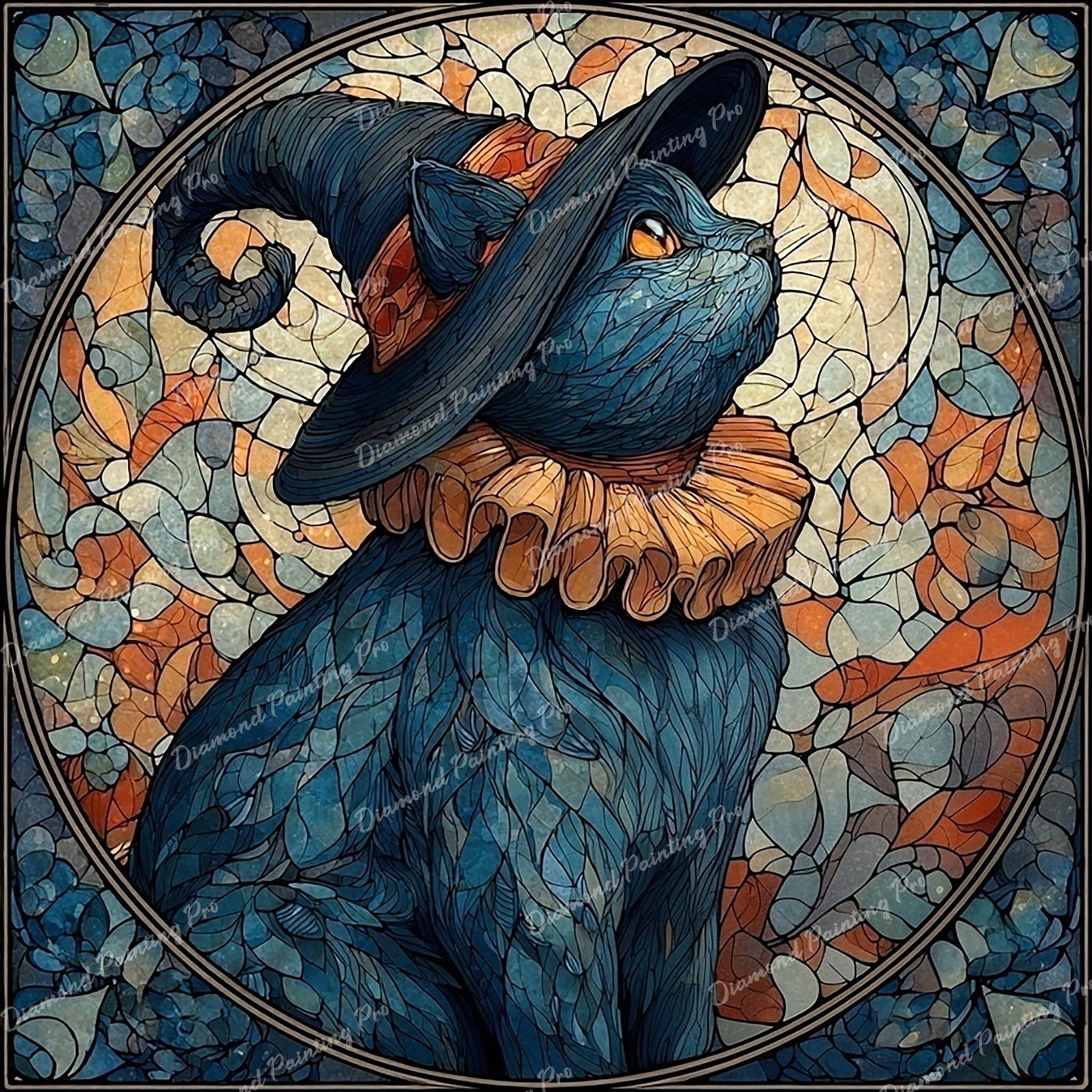 Stained Glass Ruffle Cat Diamond Art Design - Full Drill with 5d Square or Round Diamonds / AB Drills Available
