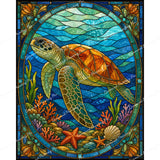 Stained-Glass Sea Turtle Diamond Art Design - Full Drill with 5d Square or Round Diamonds / AB Drills Available