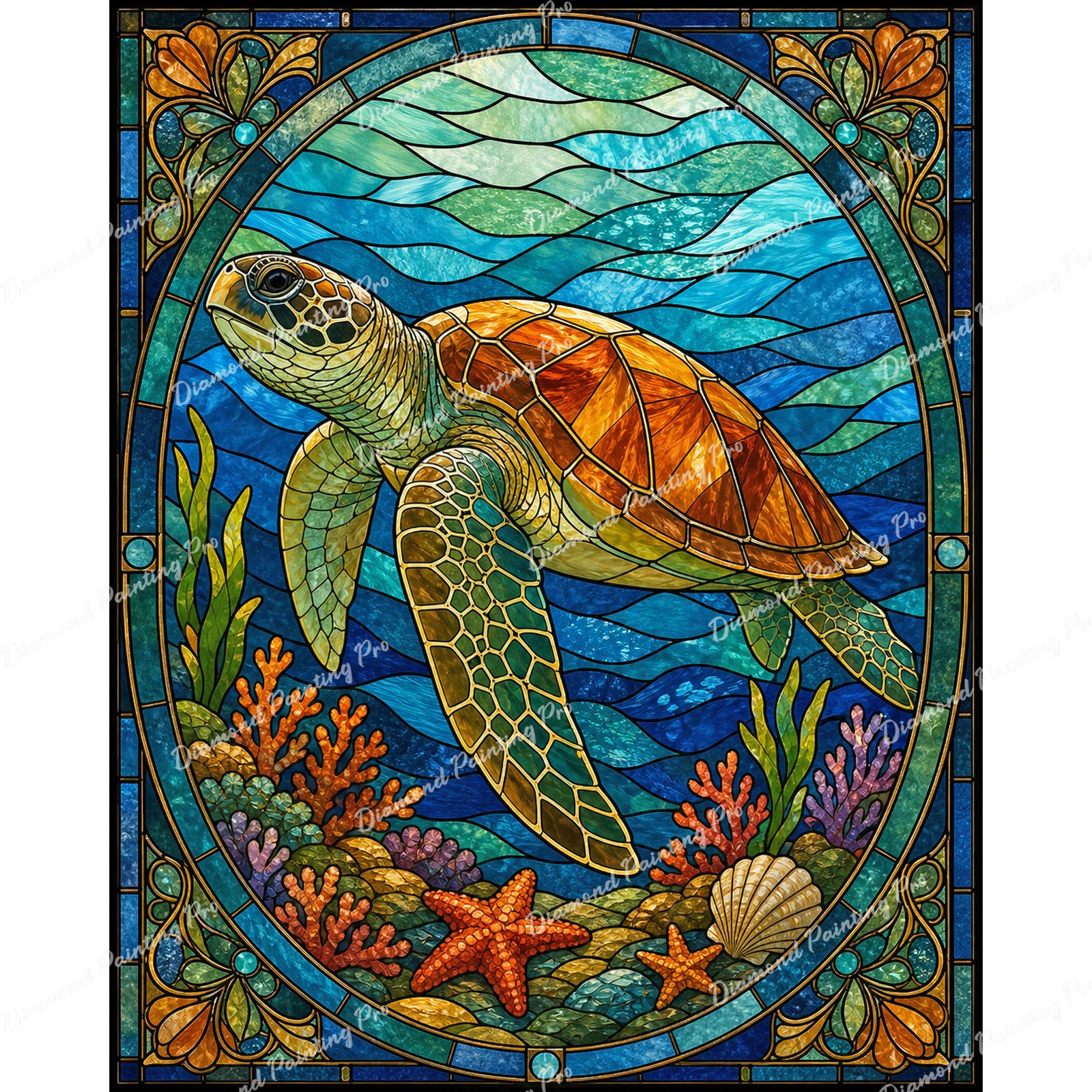 Stained-Glass Sea Turtle Diamond Art Design - Full Drill with 5d Square or Round Diamonds / AB Drills Available