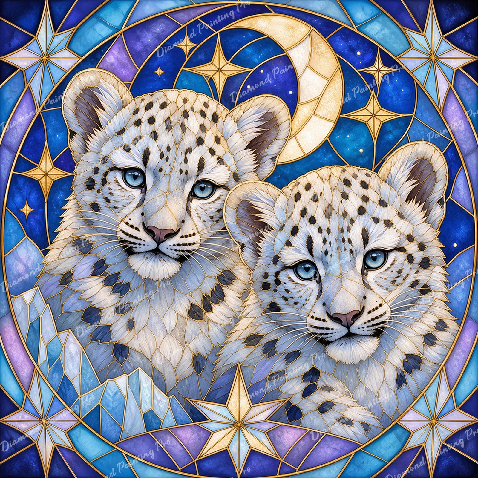 Stained-Glass Snow Leopard Diamond Art Design - Full Drill with 5d Square or Round Diamonds / AB Drills Available