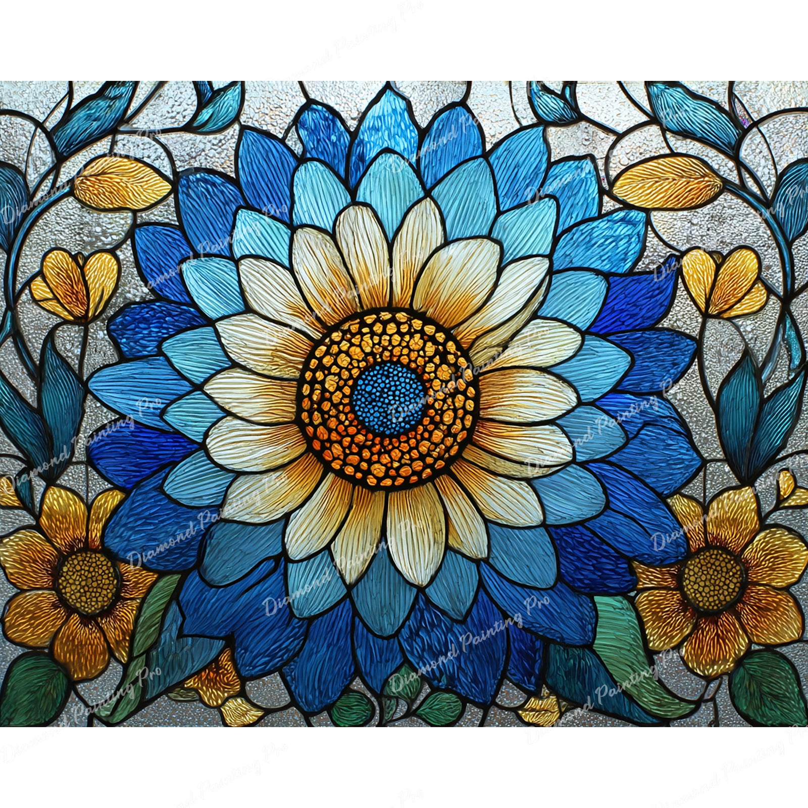 Stained-Glass Sunflower Diamond Art Design - Full Drill with 5d Square or Round Diamonds / AB Drills Available