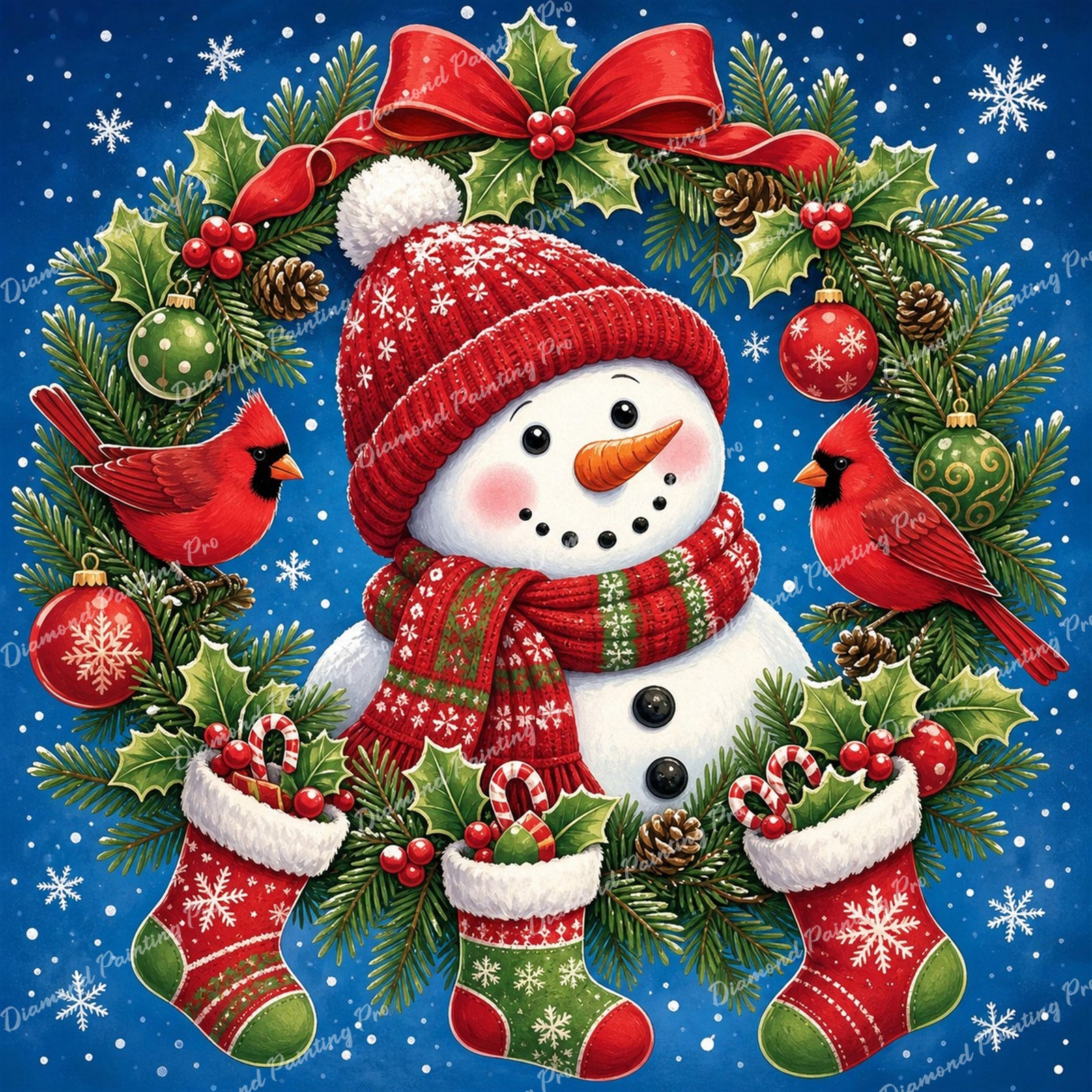 Stocking-Clad Snowman Diamond Art Design - Full Drill with 5d Square or Round Diamonds / AB Drills Available