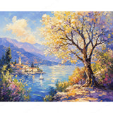 Sunlit Lakeside Village Diamond Art Design - Full Drill with 5d Square or Round Diamonds / AB Drills Available