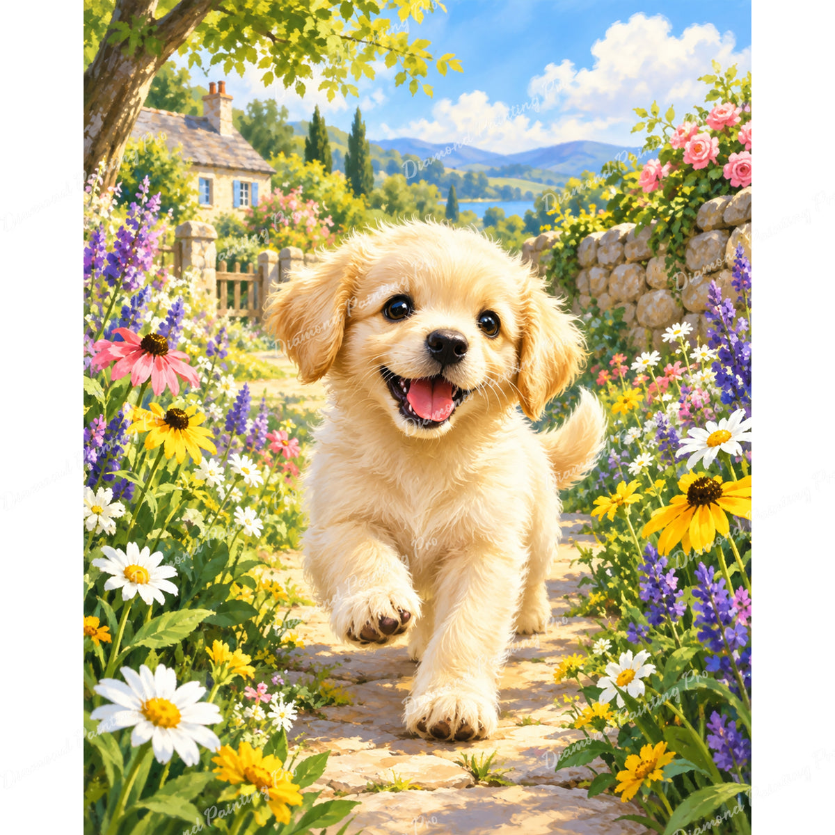 Sunlit Puppy Trot Diamond Art Design - Full Drill with 5d Square or Round Diamonds / AB Drills Available