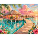 Sunset Water Villas Diamond Art Design - Full Drill with 5d Square or Round Diamonds / AB Drills Available