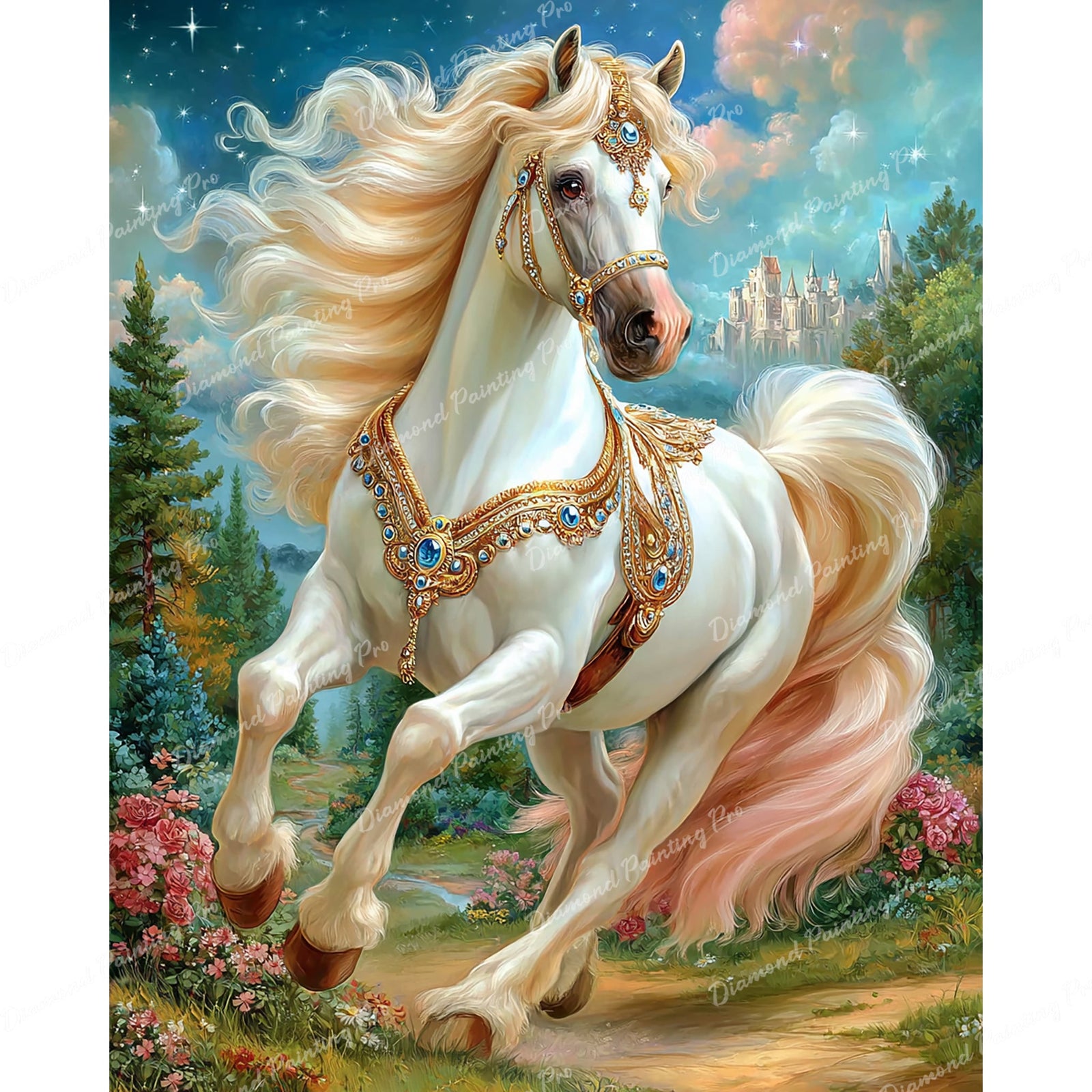 The White Stallion Diamond Art Design - Full Drill with 5d Square or Round Diamonds / AB Drills Available