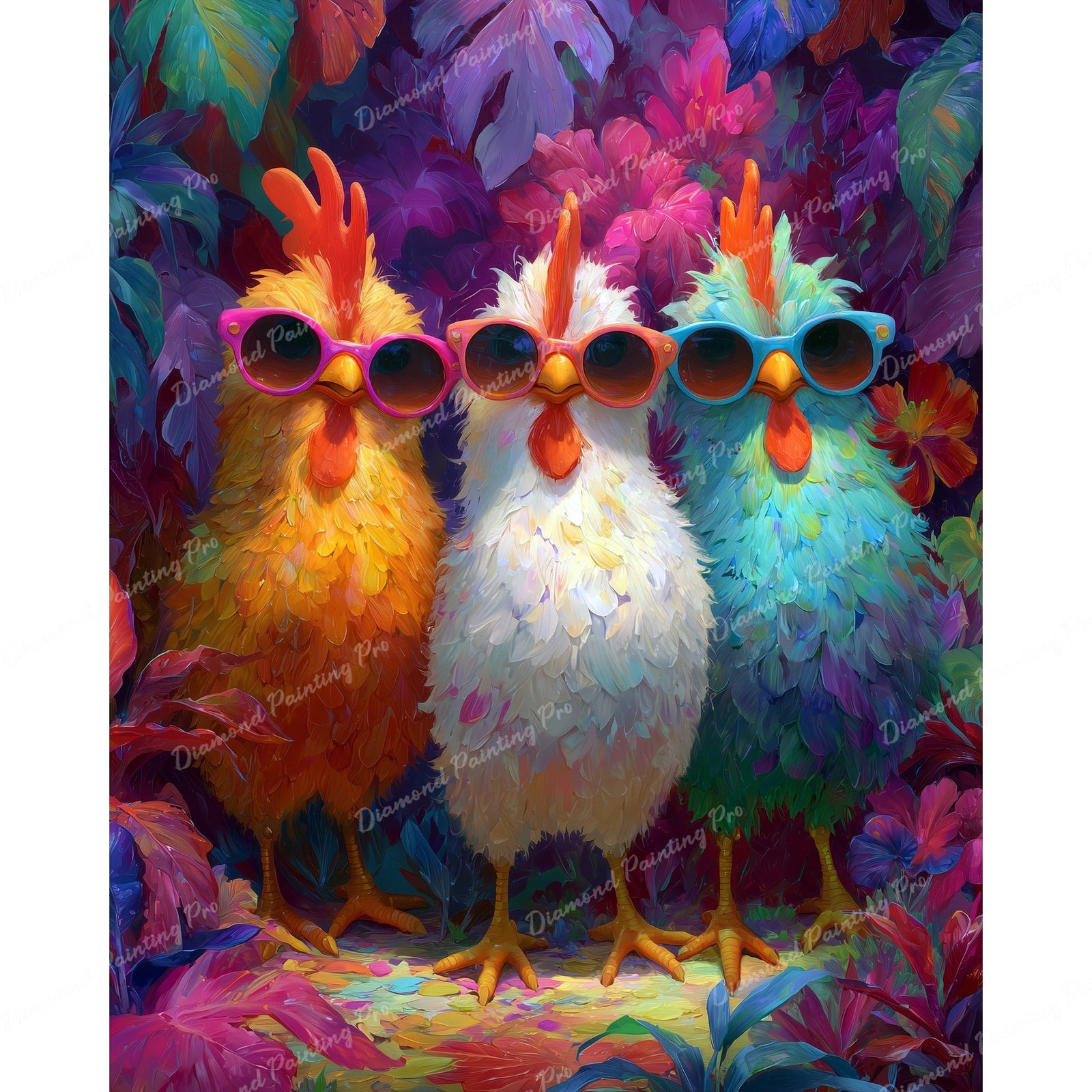 Three Cool Chickens Diamond Art Design - Full Drill with 5d Square or Round Diamonds / AB Drills Available