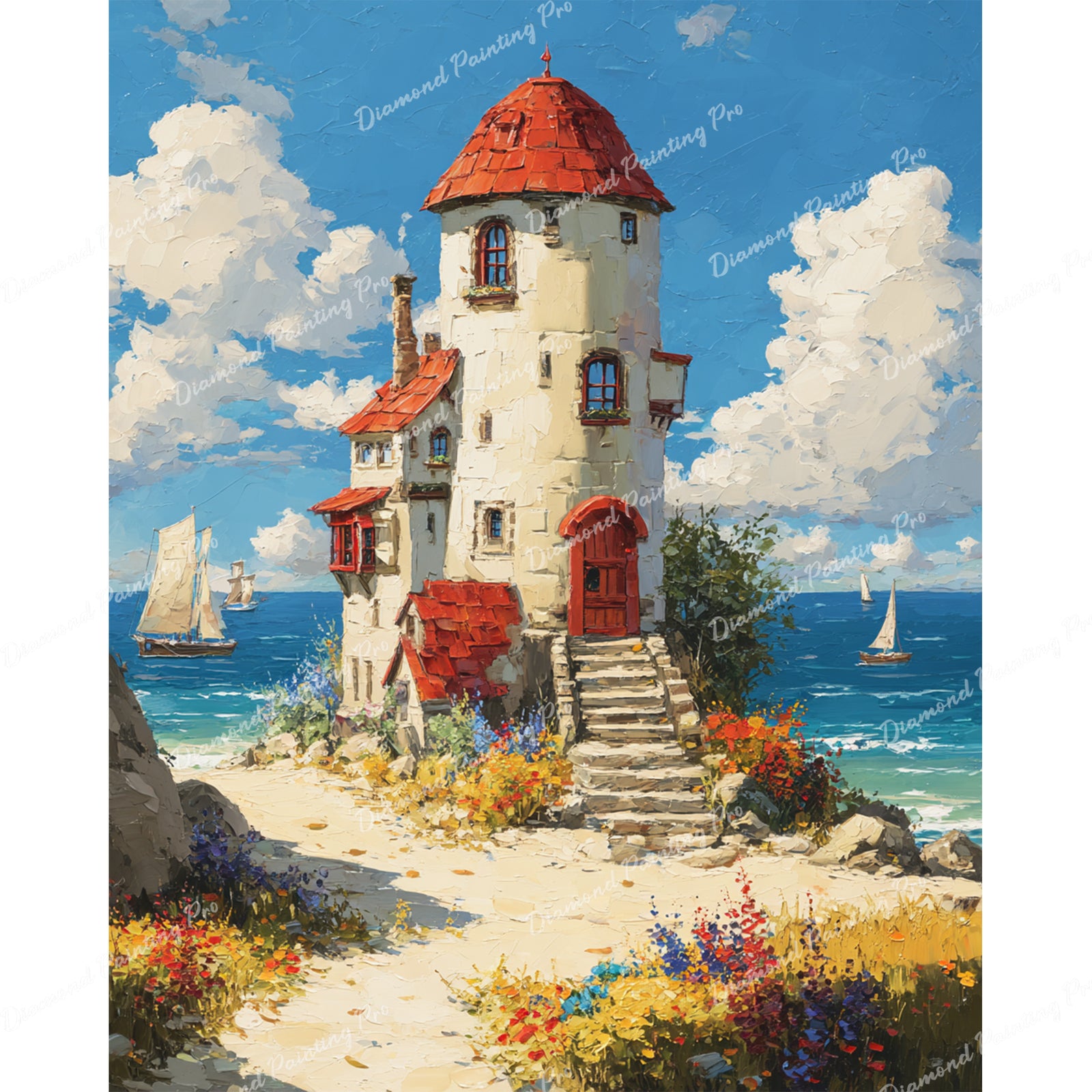Tower Lighthouse Diamond Art Design - Full Drill with 5d Square or Round Diamonds / AB Drills Available