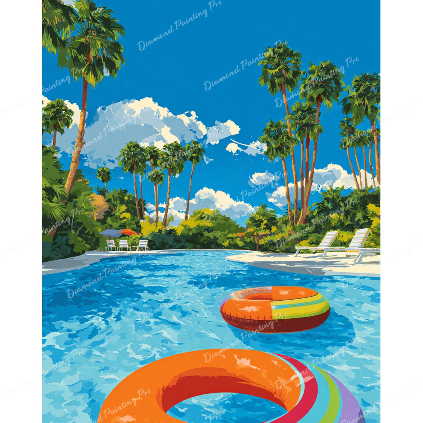 Tropical Pool Diamond Art Design - Full Drill with 5d Square or Round Diamonds / AB Drills Available