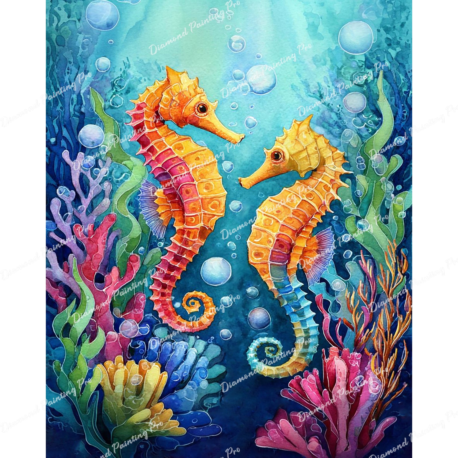 Vibrant Seahorses Diamond Art Design - Full Drill with 5d Square or Round Diamonds / AB Drills Available