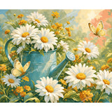 Watering Can and Daisies Diamond Art Design - Full Drill with 5d Square or Round Diamonds / AB Drills Available