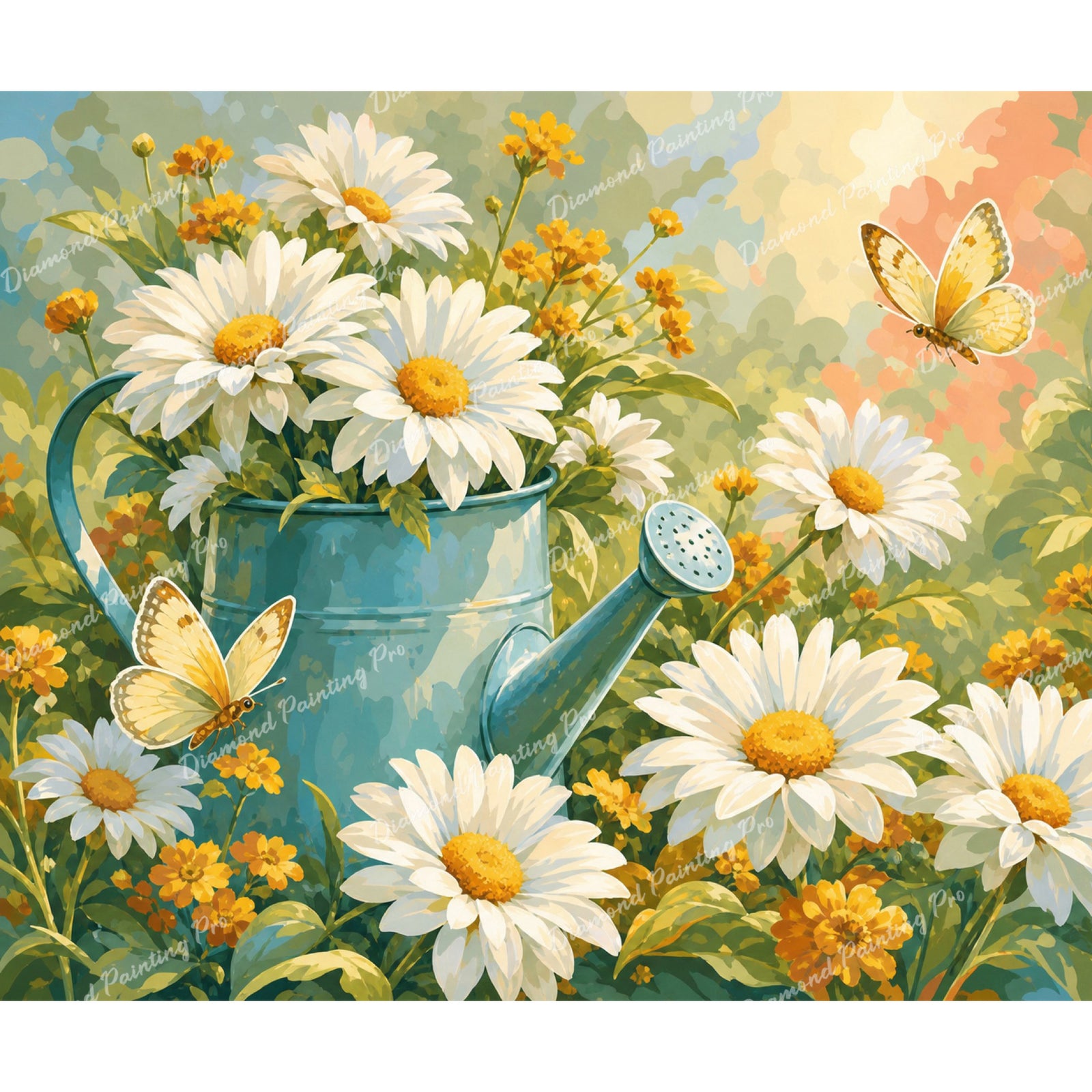 Watering Can and Daisies Diamond Art Design - Full Drill with 5d Square or Round Diamonds / AB Drills Available