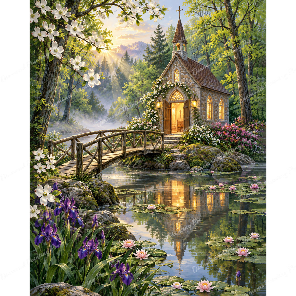 Waterlily Chapel Diamond Art Design - Full Drill with 5d Square or Round Diamonds / AB Drills Available