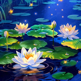 Waterlily with Firefly | Diamond Painting Design - Full Drill Diamond Art with 5d Square or Round Diamonds - AB Drills Available